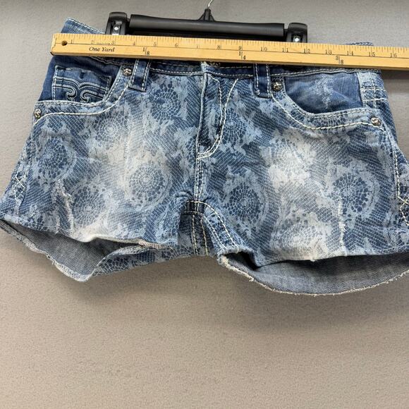 Rock Revival Short Women's 26x3 Light Blue Lace Print Lydia Easy Short Western - Picture 10 of 14